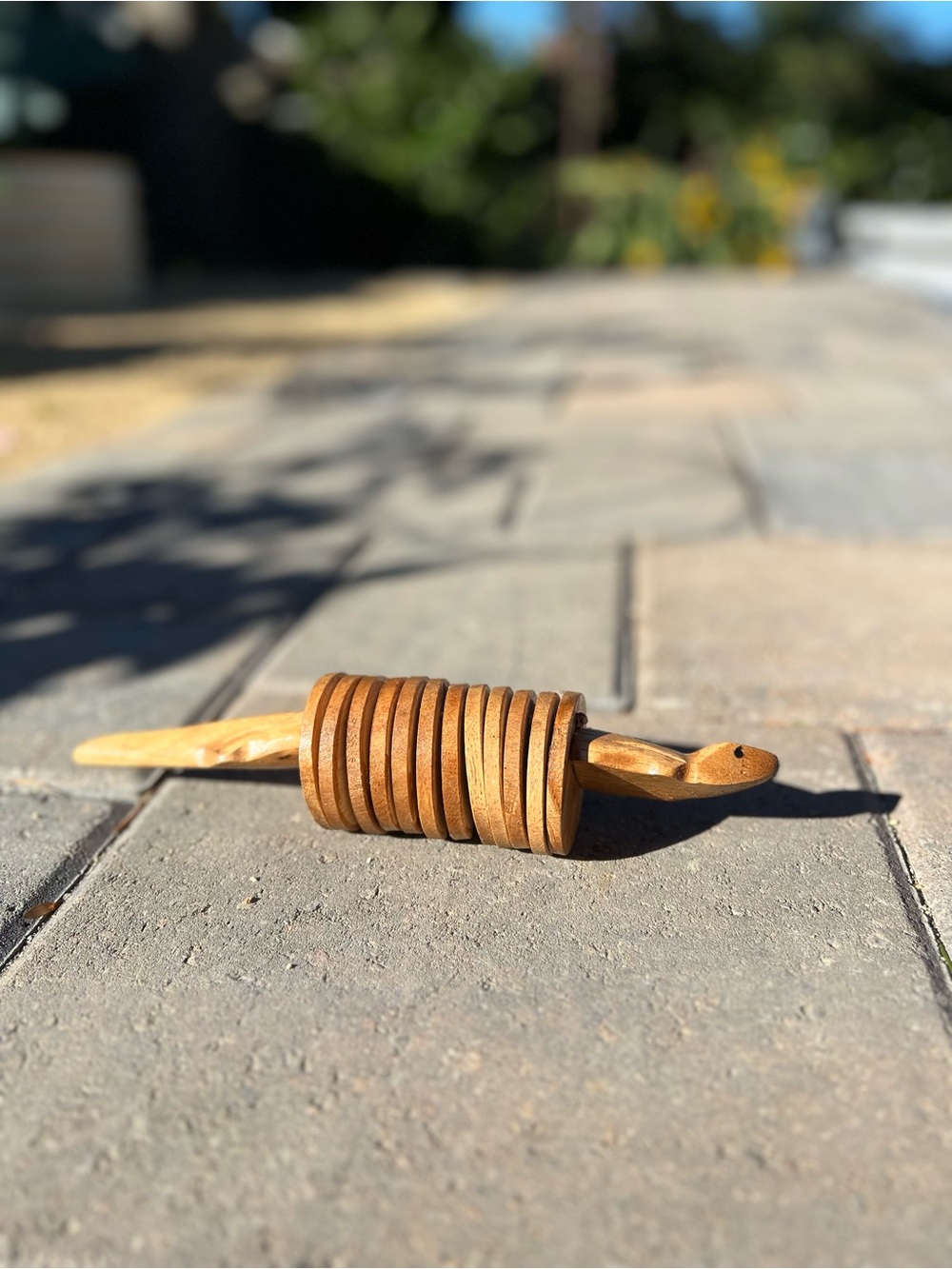 Vintage Wooden Snake Rattle Toy Hand Carved Articulated Wiggly Reptile Folk Art